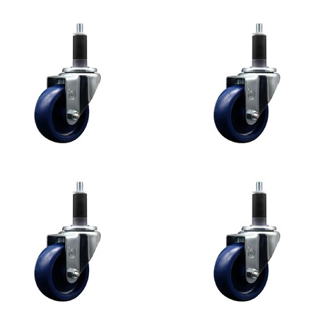 Service Caster 3.5'' SS Solid Poly Wheel Swivel 1-1/8'' Expanding Stem Caster Set, 4PK SCC-SSEX20S3514-SPUS-118-4